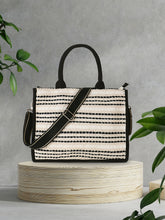 Boho Jacquard Cotton Canvas Striped Self Design Handheld Bag