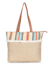 Anekaant Folk Khaki & Multi Striped Jute Tote Bag