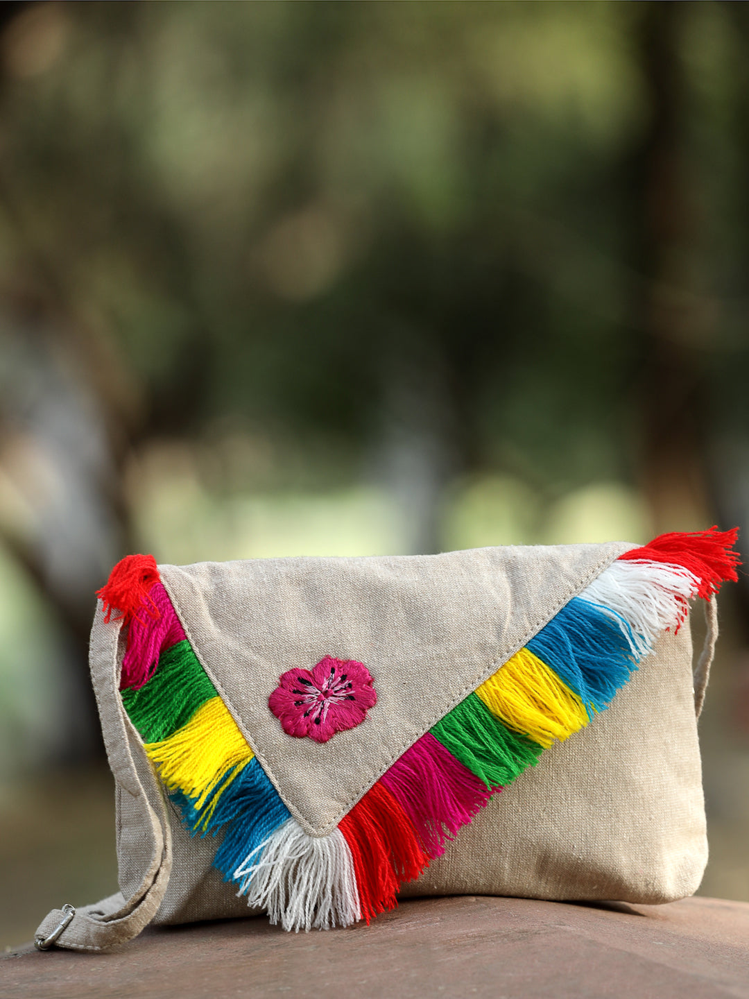 Anekaant Boho Natural Multi Floral Embroidered Cotton Canvas