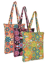 Eco-Friendly Multicolor Floral Printed Cotton Canvas Shopping Bags (Pack of 3)