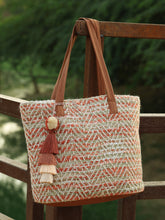Boho Chevron Self Design Cotton Acrylic Tote Bag