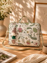 Anekaant Petal Posh Ivory & Olive Floral Jacquard Laptop Bag (Upto 16")