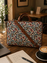 Anekaant Petal Posh Off White Floral Printed Polycotton Laptop Bag (Upto 16")