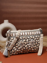 Anekaant Petal Posh Ivory & Antique Gold Hand Beaded Cotton Sling Bag