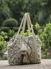 Anekaant Folklore Edit Ivory Geometric Shell Embellished Jacquard Hobo Bag