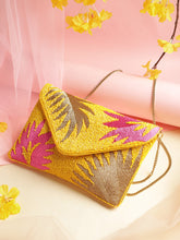 Beaded Botanica Palm Leaf Embroidered Satin Sling Bag