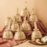 Dangle Mirror Work Embellished Wedding Favor Potli Set of 10 | Premium Engagement Gift Bags