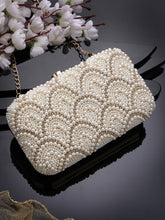Adorn Pearl Embellished Corduroy Clutch