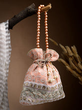 Dangle Floral Embroidered Faux Silk Potli