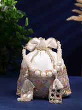 Dangle Lace Embellished Faux Silk Potli