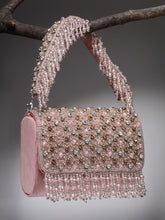 Coffer Stone Work Embellished Suede Clutch