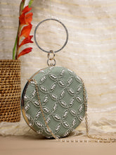 Anekaant Glided Gleam Sage Green Net Diamond Embellished Clutch