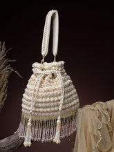 Anekaant Dewdrop Fringe Champagne Gold Velvet Beaded Potli