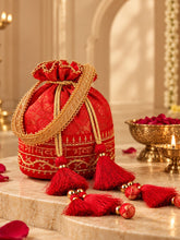 Jashn Edit Red & Gold Floral Embroidered Brocade Potli