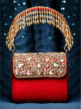 Coffer Stone Work Embellished Velvet Purse Clutch