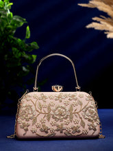 Adorn Floral Dabka Embellished Faux Silk Clutch