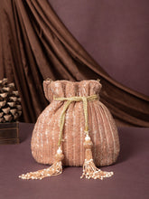 Crystal Cascade Chevron Beaded Faux Silk Potli