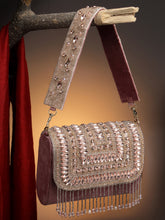 Droop Stone Embellished Suede Clutch