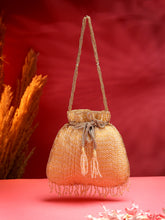 Dangle Striped Embellished Faux Silk Potli