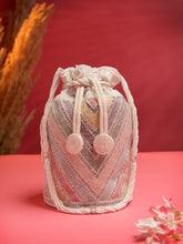 Dangle Chevron Embellished Faux Silk Potli