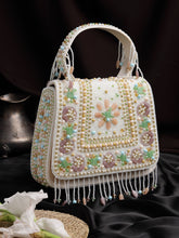 Anekaant Blush & Bead Ivory Satin Concentric Beadwork Embellished Clutch