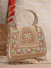 Anekaant Blush & Bead Gold Satin Concentric Beadwork Embellished Clutch