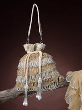 Anekaant Dewdrop Fringe Metallic Gold & Silver Suede Beaded Potli