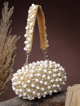 Anekaant Opal Thread Gold Suede Pearl Beaded Clutch