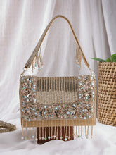 Anekaant Blush & Bead Antique Gold & Pastel Multi Suede Embellished Clutch