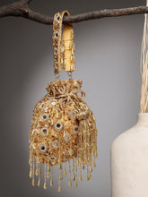 Droop Mirror Work Quirky Embellished Faux Silk Potli