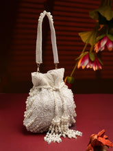 Droop Pearl Embellished Faux Silk Potli