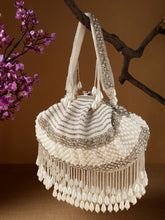 Opal Thread Pearl Embellished Velvet Clutch