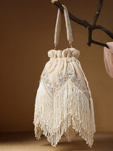 Dewdrop Fringe Floral Zari Embroidered Velvet Potli