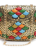 Mosaic Embellished Metal Clutch