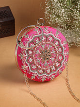 Adorn Faux Silk Floral Mandala Embellished Clutch