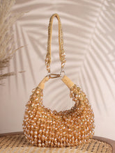 Crystal Cascade Beige & Champagne Gold Crystal Fringe Embellished Suede Clutch
