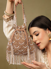Crystal Cascade Coffee & Gold Scalloped Embellsihed Velvet Potli