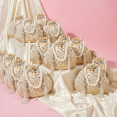 Dangle Floral Embellished Wedding Favor Potli Set of 10 | Luxury Wedding Welcome Gift Bags