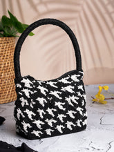 Anekaant Beaded Muse Black Cotton Houndstooth Geometric Beaded Clutch