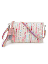 Glid Striped Sequined Cotton Handloom & Leatherette Sling Bag