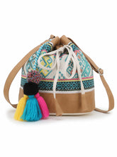 Droopy Greek Key Textured Polycotton Jacquard & Leatherette Sling Bag