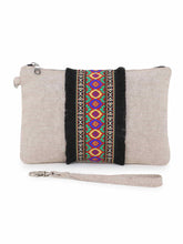 Cotton Canvas Embroidered Smart Casual Vanity Bag