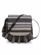 Geomat Acrylic Jacquard & Canvas Striped Sling Bag