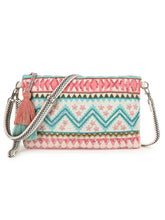 Ghoomar Acrylic Cotton Canvas Striped Embellished Sling Bag