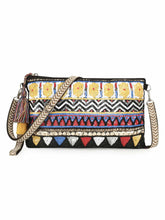 Tribal Acrylic Cotton Canvas Striped Embellished Sling Bag