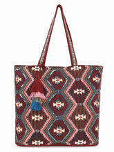Tribal Acrylic Cotton Canvas Chevron Embellished Tote Bag