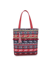 Boho Ethnic Printed Canvas Embellished Tote Bag With Tassel