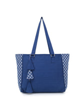 Shore Checked Denim Tote Bag With Tassel
