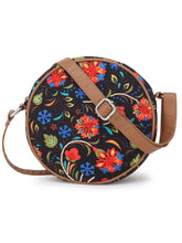 Leatherette Canvas Round Crossbody Bag