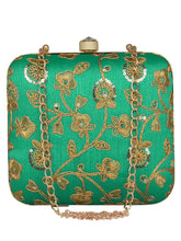 Vista Embroidered Faux Silk Box Clutch